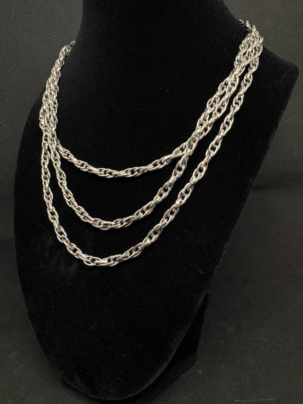 Chunky Silver-Tone Layered Chain Necklace – 26” Total / 13” Layered
